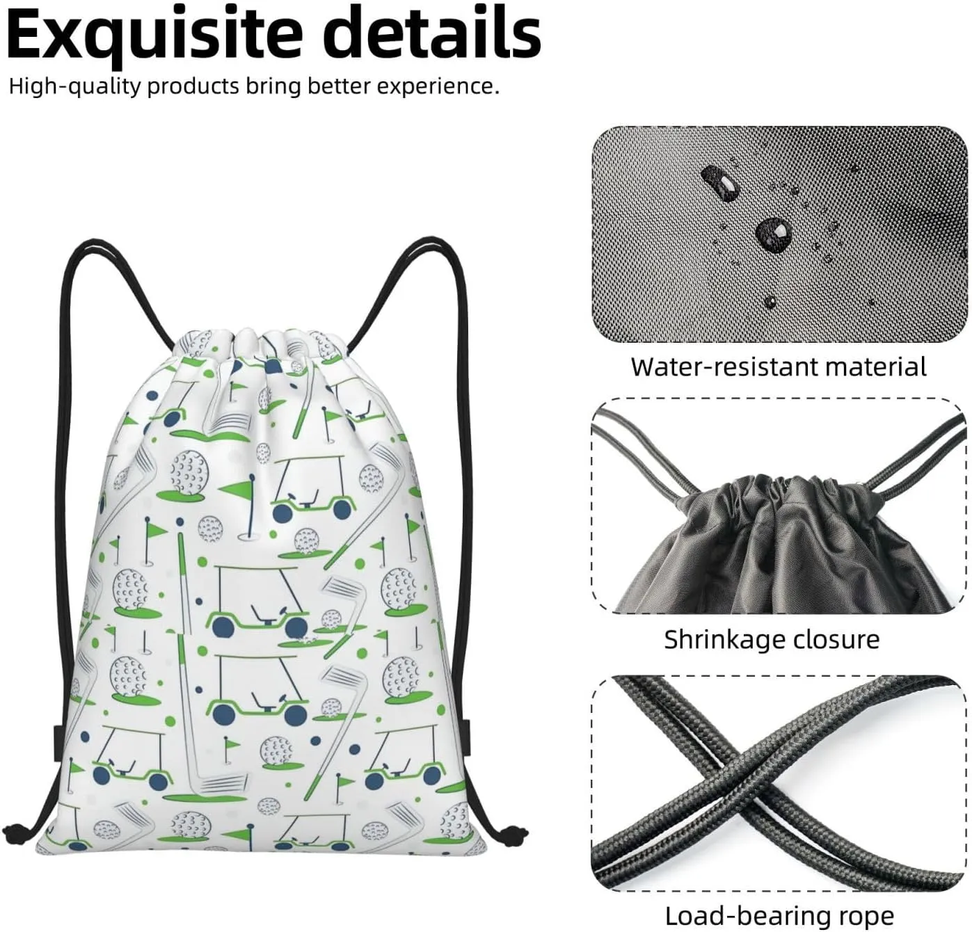 Fashion Funny Golf Sports Bag for Women Men Drawstring Backpack Bag Sackpack for Gym Shopping Sport Yoga