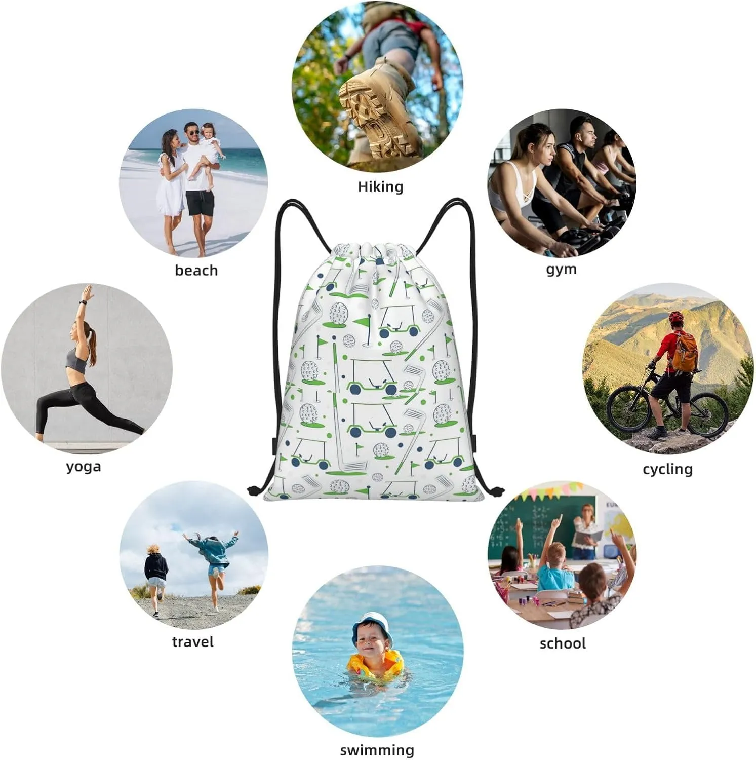 Fashion Funny Golf Sports Bag for Women Men Drawstring Backpack Bag Sackpack for Gym Shopping Sport Yoga