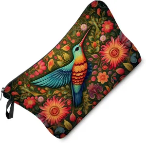 Floral Hummingbirds Makeup Bag Colorful Hummingbird Small Organizer Bag Zipper Pouch Floral Hummingbirds Cosmetic Bag Present for Women Friends Bird Lovers