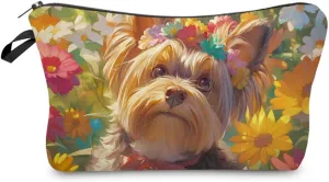 Floral Yorkshire Terrier Makeup Bag Cute Small Organizer Bag Toiletry Zipper Pouch Adorable Yorkshire Terrier Cosmetic Bag Present for Dog Lovers Yorkshire Mom Women