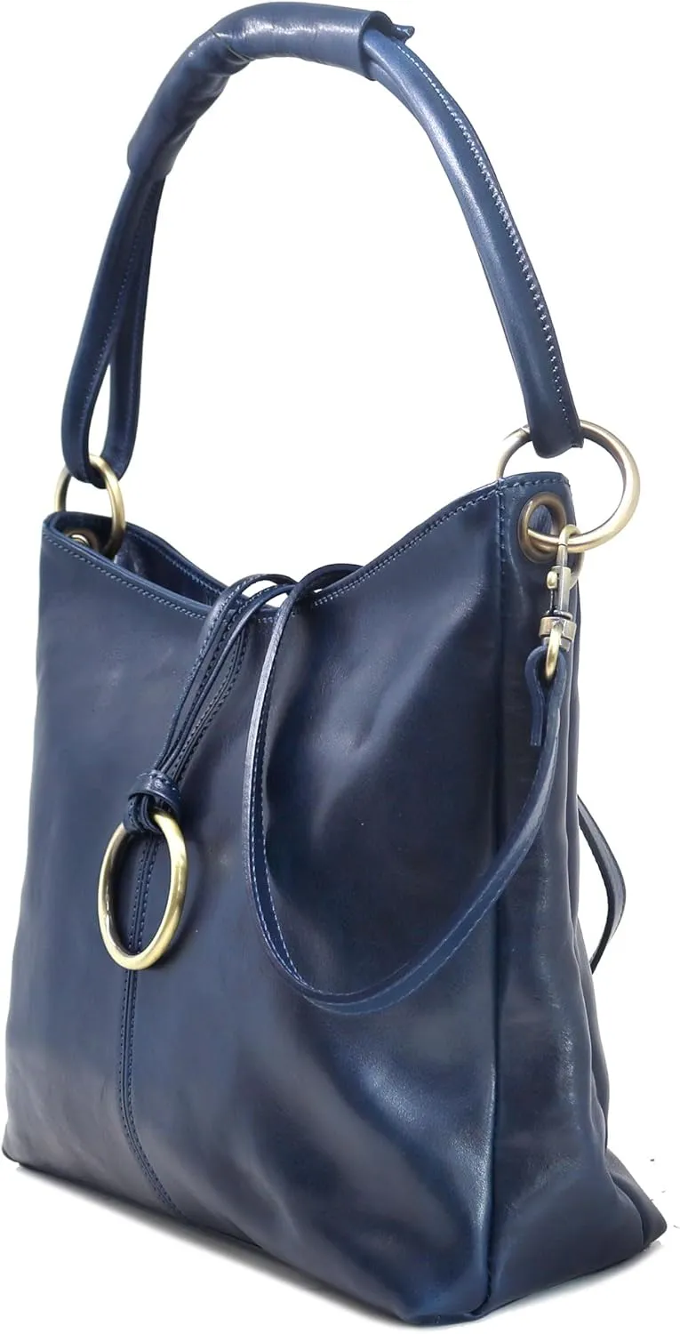 Floto Tavoli Leather Shoulder Bag Women's Handbag with Crossbody Strap (Blue)