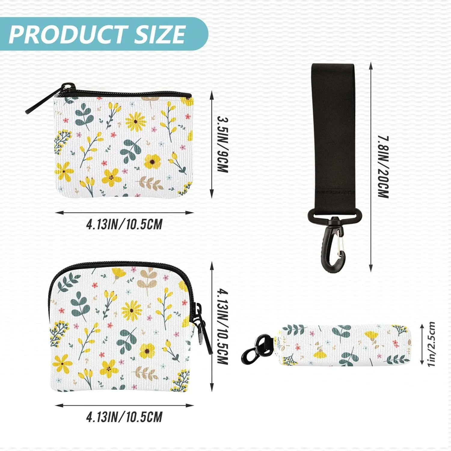 Flowers and Branches Women's Dual Wallets Busniess Card Cases Small Detachable Women's Money Organizers with Zipper Pocket for Work Travel 2 Packs