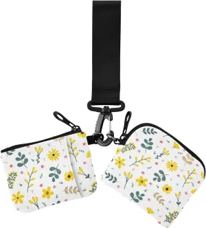 Flowers and Branches Women's Dual Wallets Busniess Card Cases Small Detachable Women's Money Organizers with Zipper Pocket for Work Travel 2 Packs