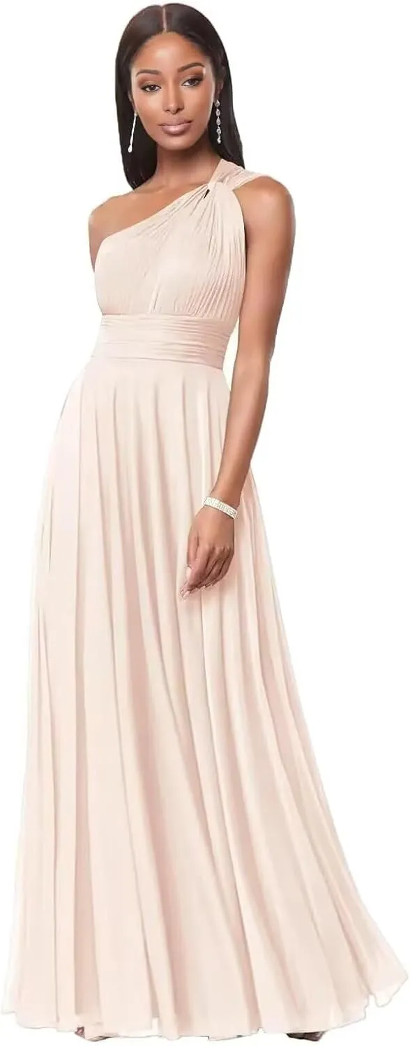 Flowy Chiffon Bridesmaid Dresses for Women One Shoulder Formal Dress for Wedding A Line Pleated Wedding Guest Dress