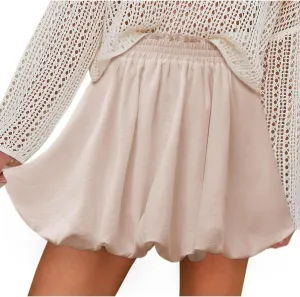 Flowy Skirts for Women Trendy Solid Color Stretchy Fluffy Mini Skirt Fashion High Waisted Tummy Control Flowy Bottoms