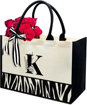 FOURTH WING Initial Canvas Tote Bag,Personalized Gifts Tote Bags for Women Moms,Teachers,Friends,Birthdays,Beaches,Wedding