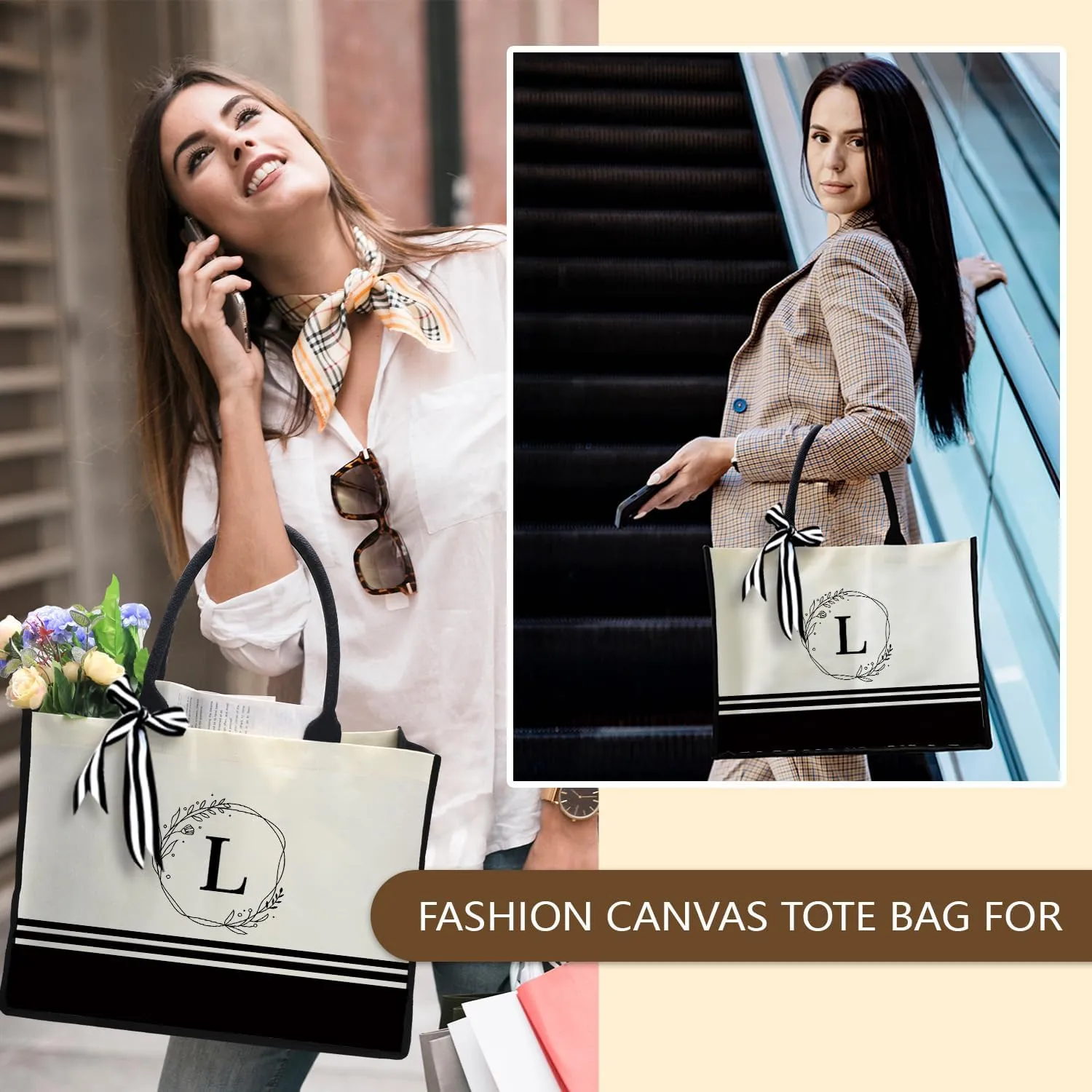 FOURTH WING Personalized Initial Canvas Beach Bag,Monogrammed Gift Tote Bag for Women,Gift for Birthday Wedding Bridesmaid
