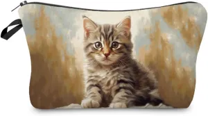 Fox Tabby Cat Makeup Bag Small Organizer Bag Toiletry Zipper Pouch Lovely Kitten Cosmetic Bag Birthday Present for Cat Lovers Cat Mom Women
