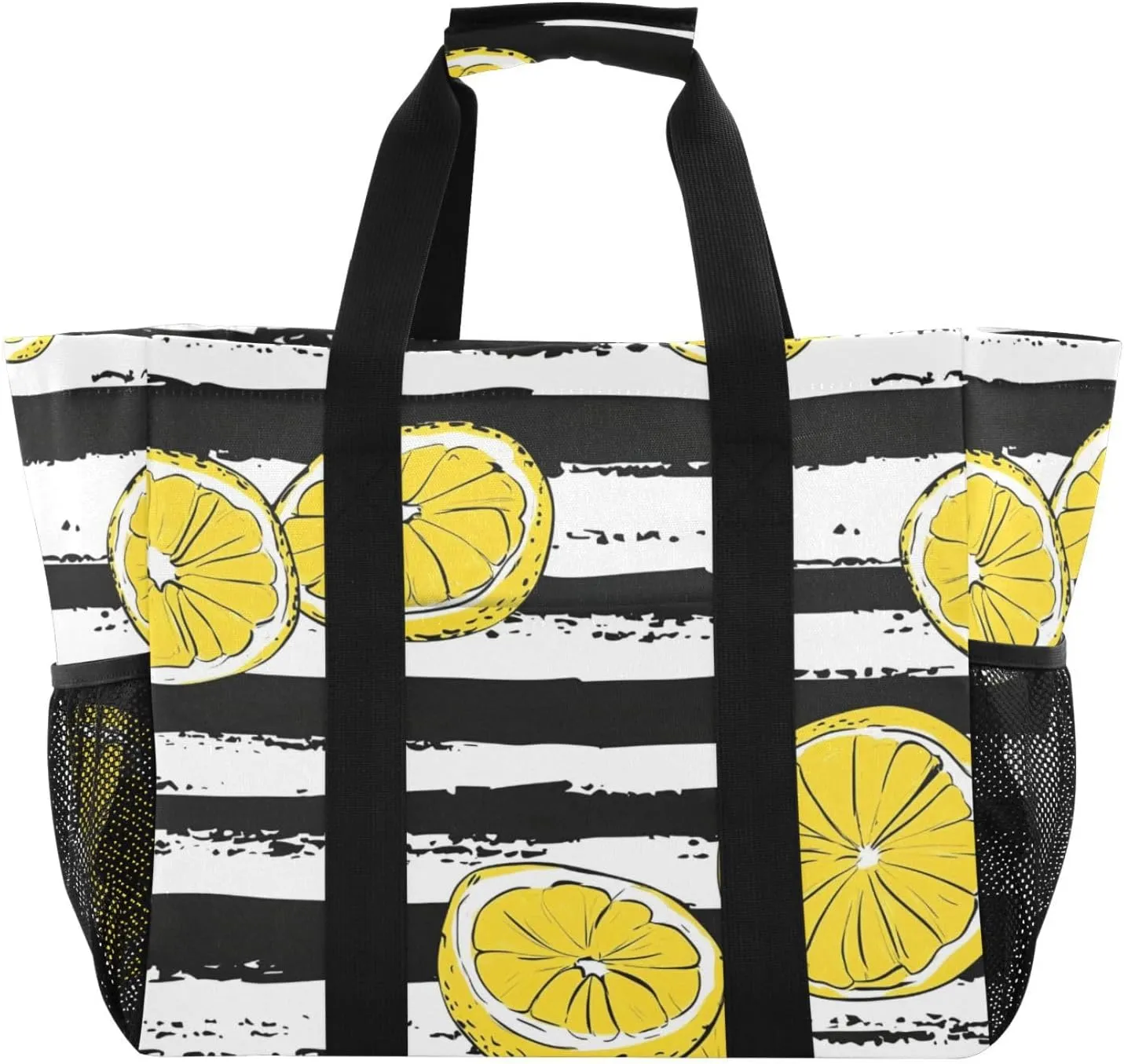 Fresh Lemon Slices Large Beach Bags for Women & Men,Waterproof Sandproof Beach Tote Swim Pool Bag for Pool Gym Grocery Travel