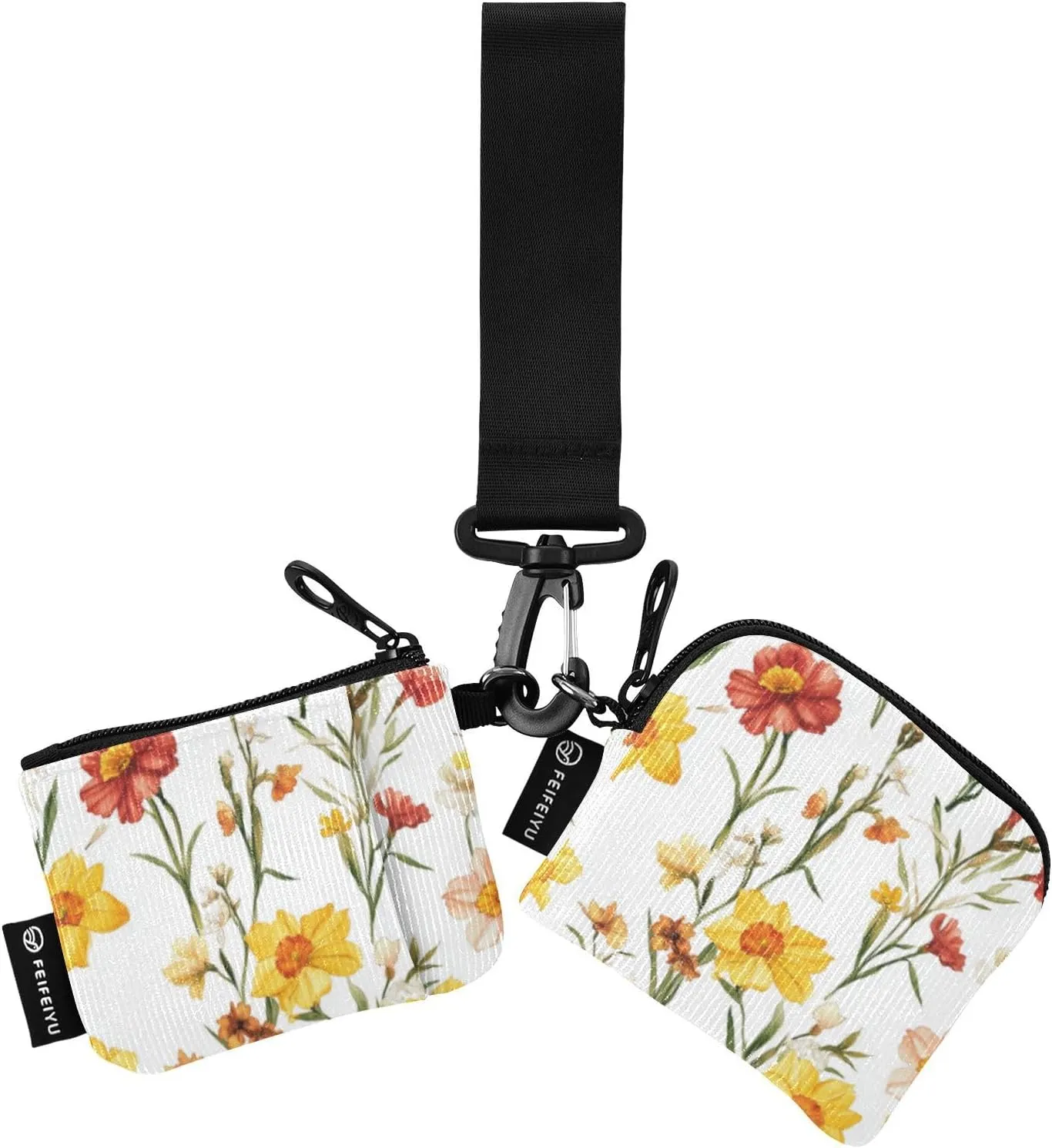 FRODOTGV Fall Flowers Daffodil White Dual Wristlet Wallets for Women Minimalist Zipper Purse Wallet with Wristle Strap for Women Men 2 Packs