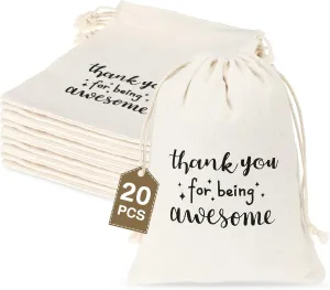 Fumete 20 Pcs Gift Drawstring Bags for Employee Coworker CNA Nurse Colleague, Thank You for Being Awesome Bags, Thank You Gift for Employee Coworker Appreciation(5 x 7 Inch,White & Black)