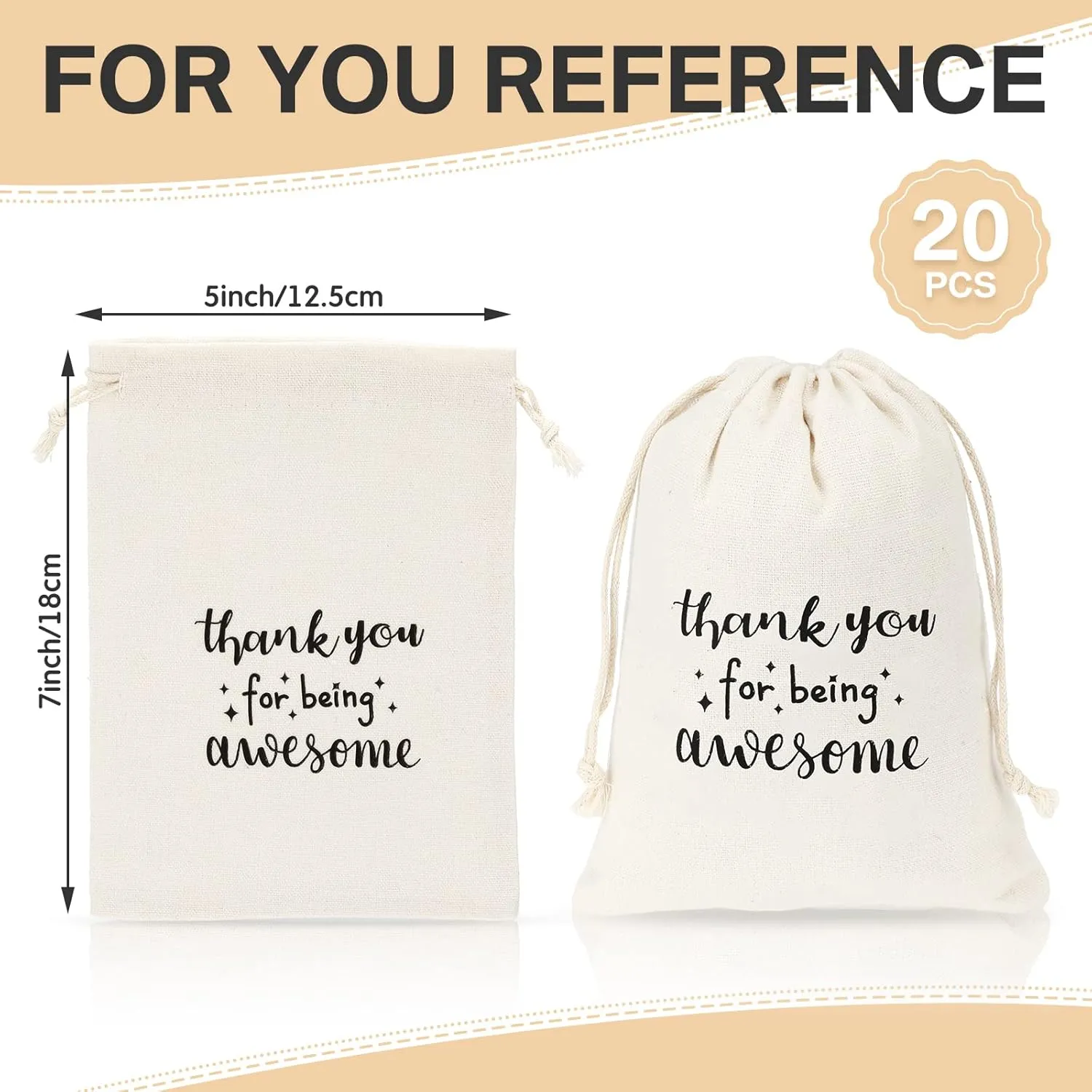 Fumete 20 Pcs Gift Drawstring Bags for Employee Coworker CNA Nurse Colleague, Thank You for Being Awesome Bags, Thank You Gift for Employee Coworker Appreciation(5 x 7 Inch,White & Black)