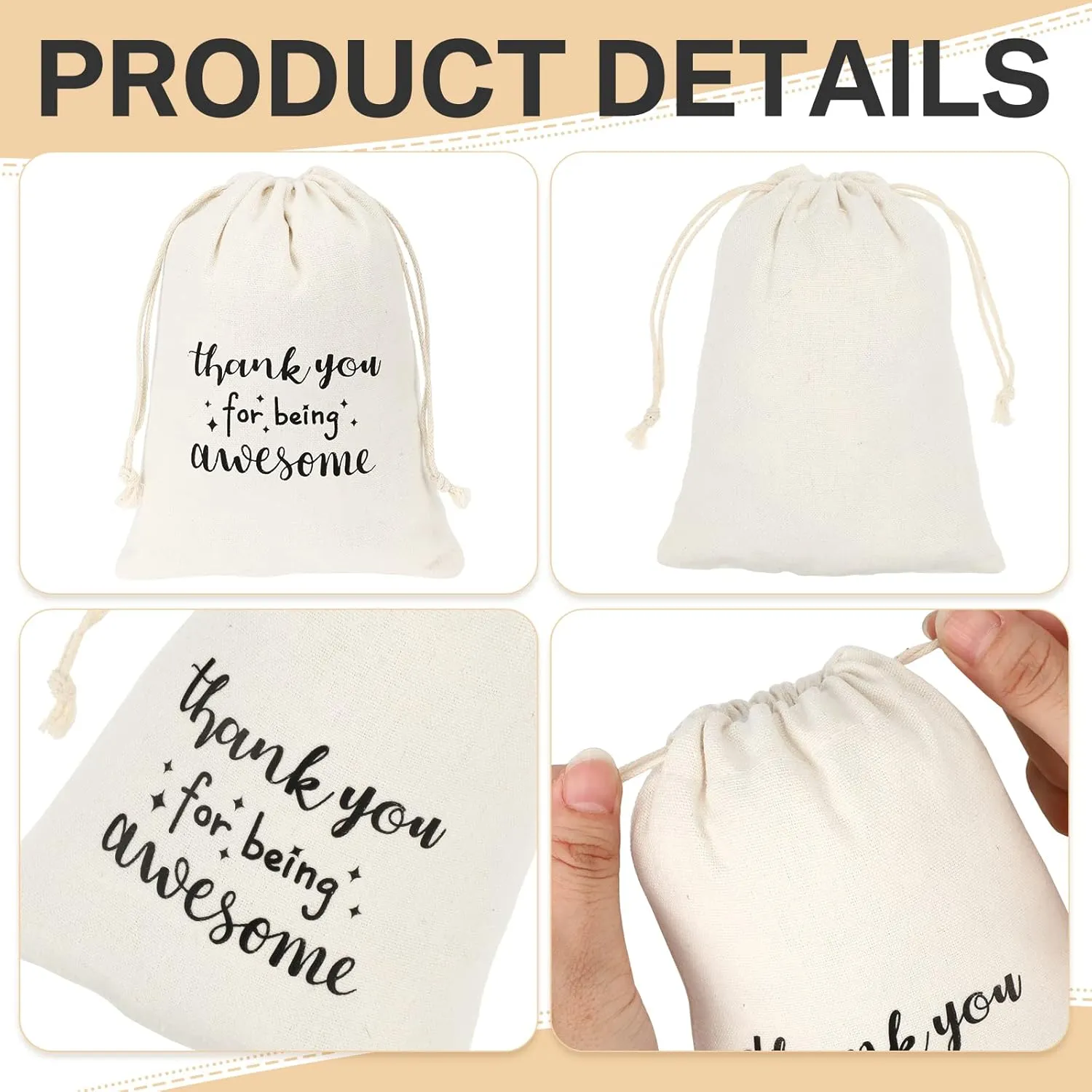 Fumete 20 Pcs Gift Drawstring Bags for Employee Coworker CNA Nurse Colleague, Thank You for Being Awesome Bags, Thank You Gift for Employee Coworker Appreciation(5 x 7 Inch,White & Black)