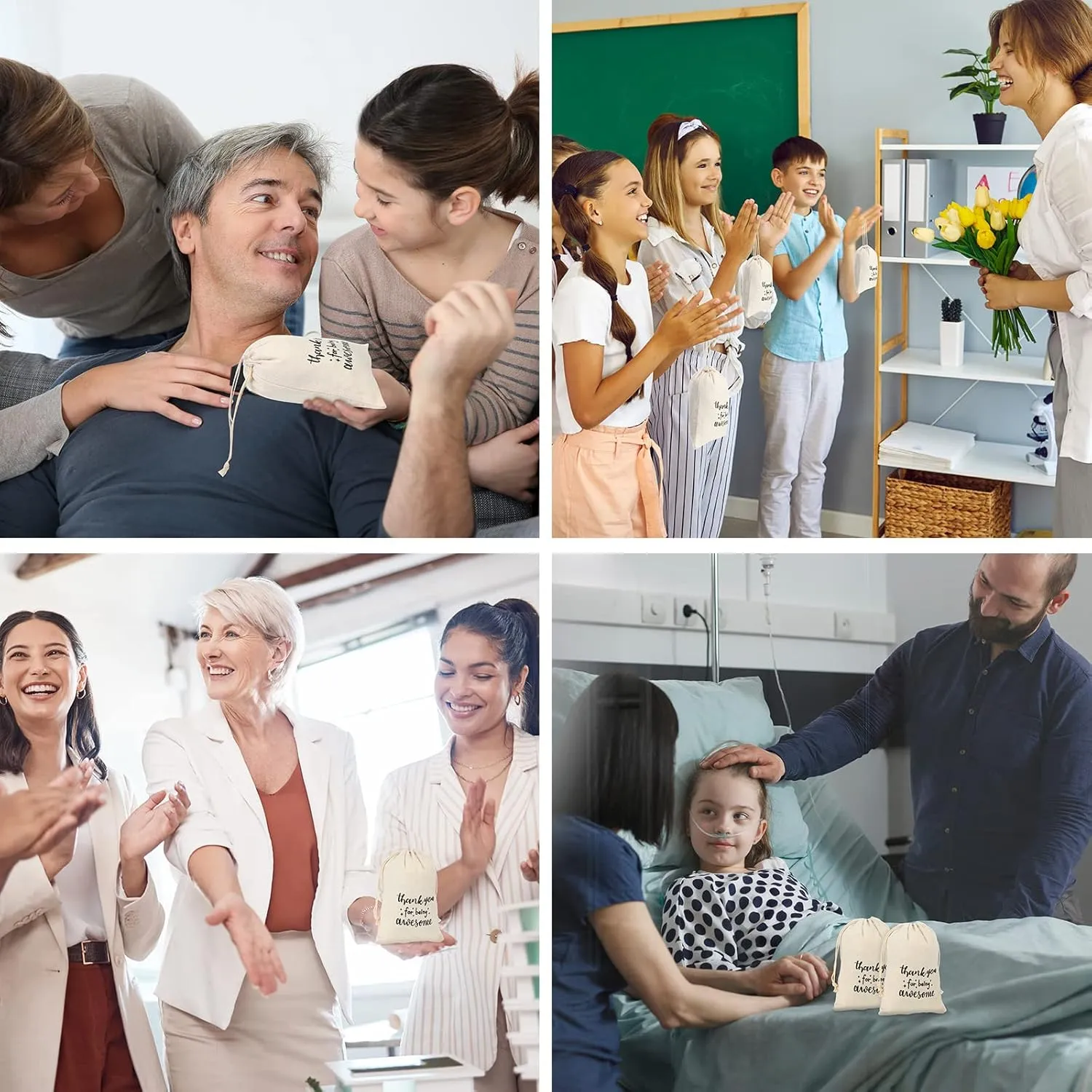 Fumete 20 Pcs Gift Drawstring Bags for Employee Coworker CNA Nurse Colleague, Thank You for Being Awesome Bags, Thank You Gift for Employee Coworker Appreciation(5 x 7 Inch,White & Black)