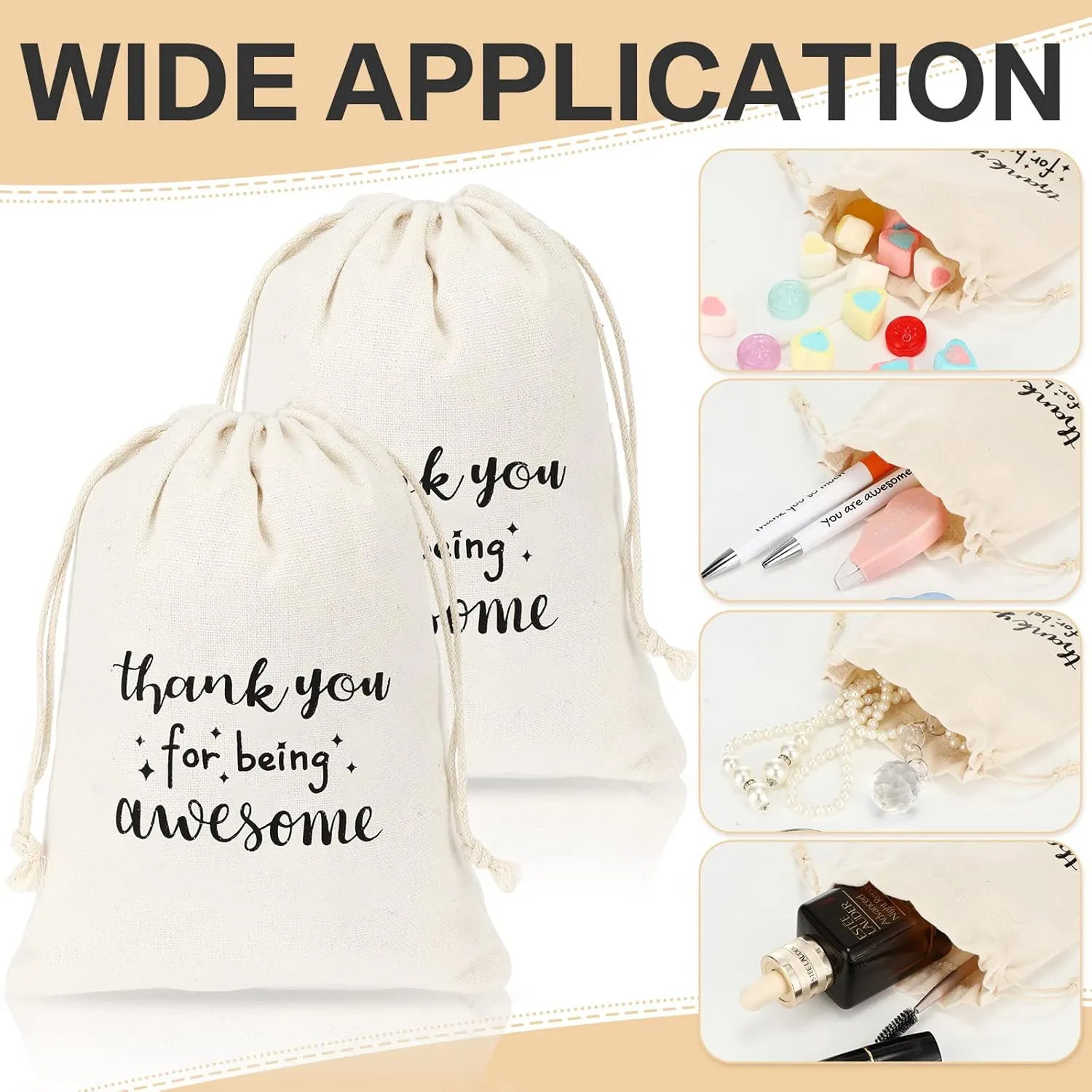 Fumete 20 Pcs Gift Drawstring Bags for Employee Coworker CNA Nurse Colleague, Thank You for Being Awesome Bags, Thank You Gift for Employee Coworker Appreciation(5 x 7 Inch,White & Black)