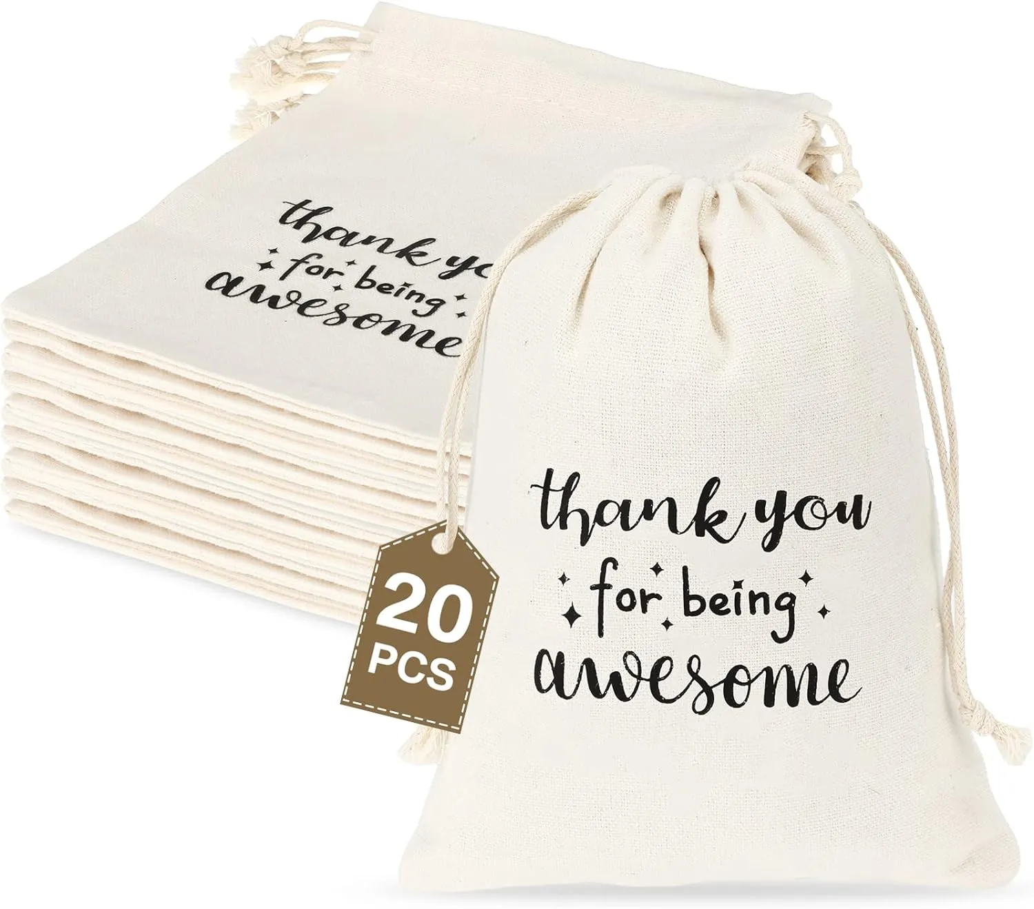 Fumete 20 Pcs Gift Drawstring Bags for Employee Coworker CNA Nurse Colleague, Thank You for Being Awesome Bags, Thank You Gift for Employee Coworker Appreciation(5 x 7 Inch,White & Black)