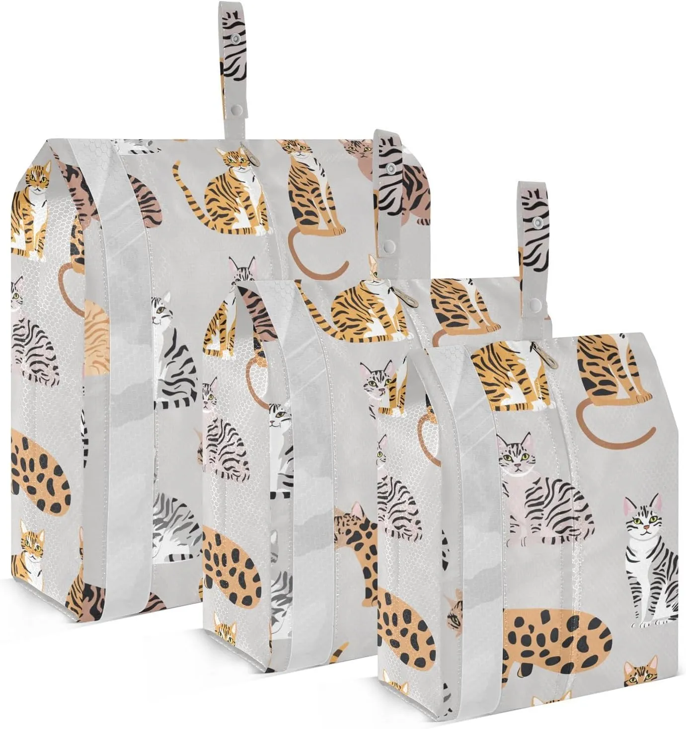 Funny Bengalcats Gray 3pcs Travel Packing Storage Bags Waterproof Garment Bag Closet Storage Travel Storage Bags Bed Room Organizers And Storage