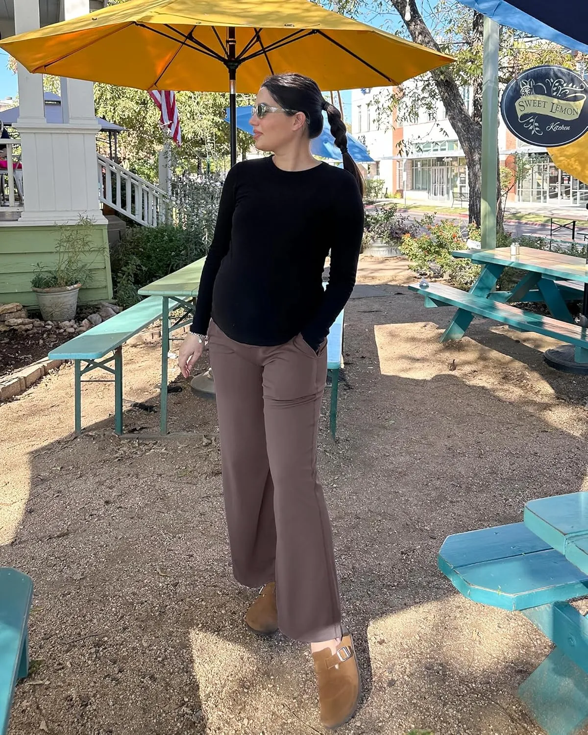 G4Free Maternity Pants Over The Belly Yoga Dress Work Pregnancy Pants Stretchy Lounge Wide Leg Trousers with Pockets