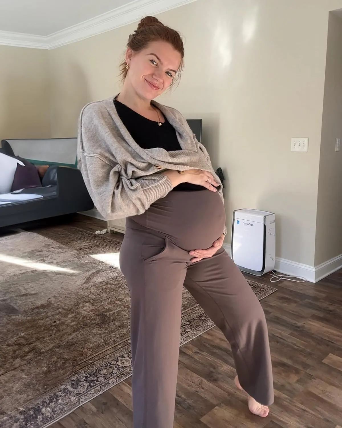 G4Free Maternity Pants Over The Belly Yoga Dress Work Pregnancy Pants Stretchy Lounge Wide Leg Trousers with Pockets