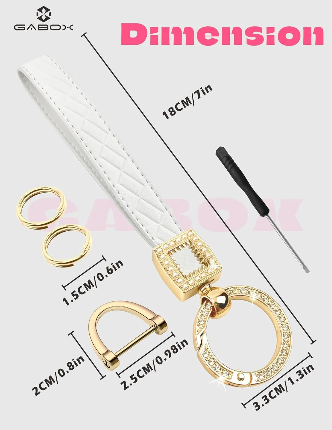 GABOX Extended Wristlet Keychain for Women Rhinestone Ring Carabiner & Horseshoe Clasp for Car Keys Rings Leather Wrist Strap
