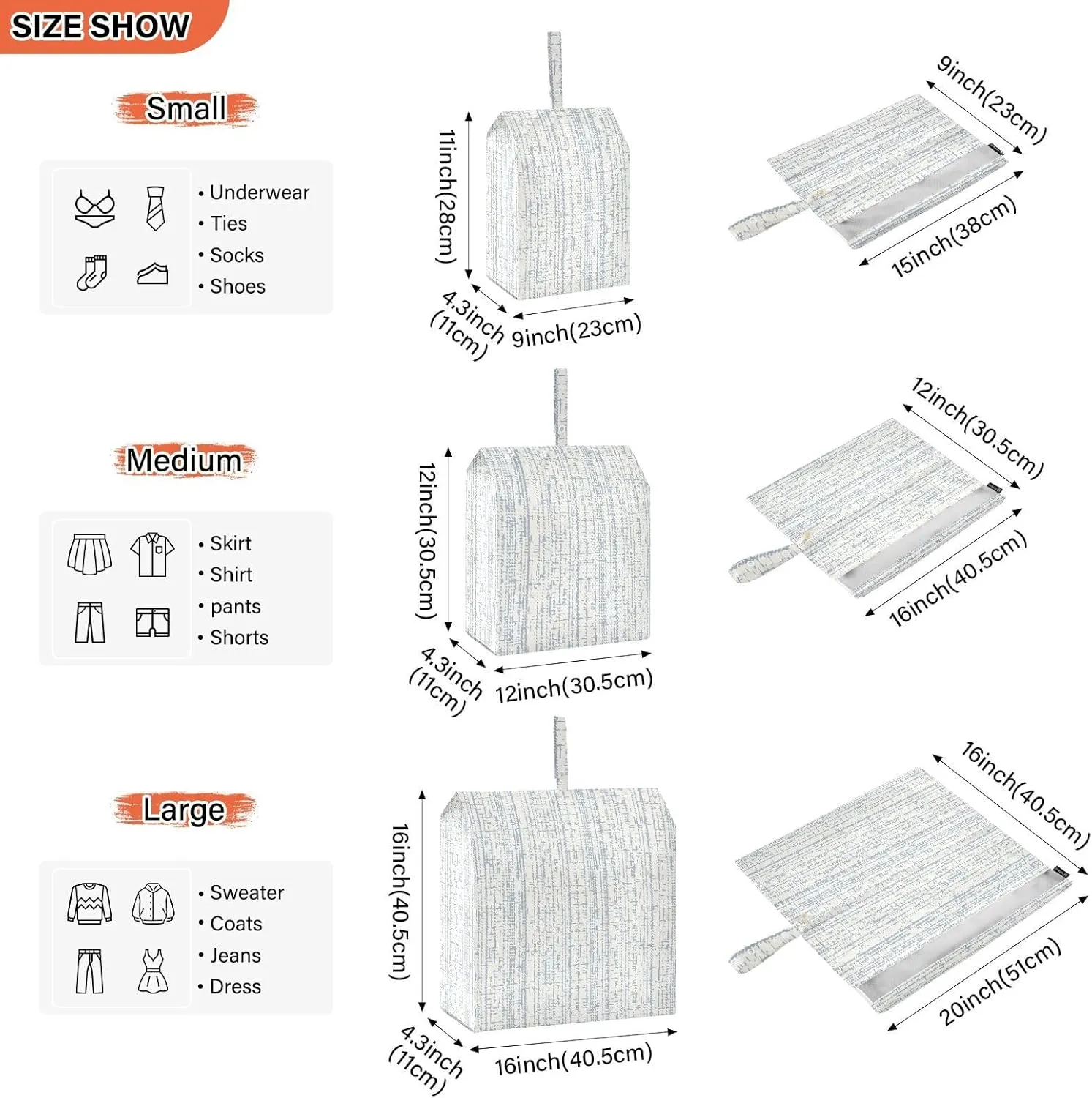 Garment Bag Closet Storage, Luggage Space Saver, Monochrome Stripes, Waterproof, 3 Set Travel Packing Cubes For Suitcases, Luggages Management Personnel