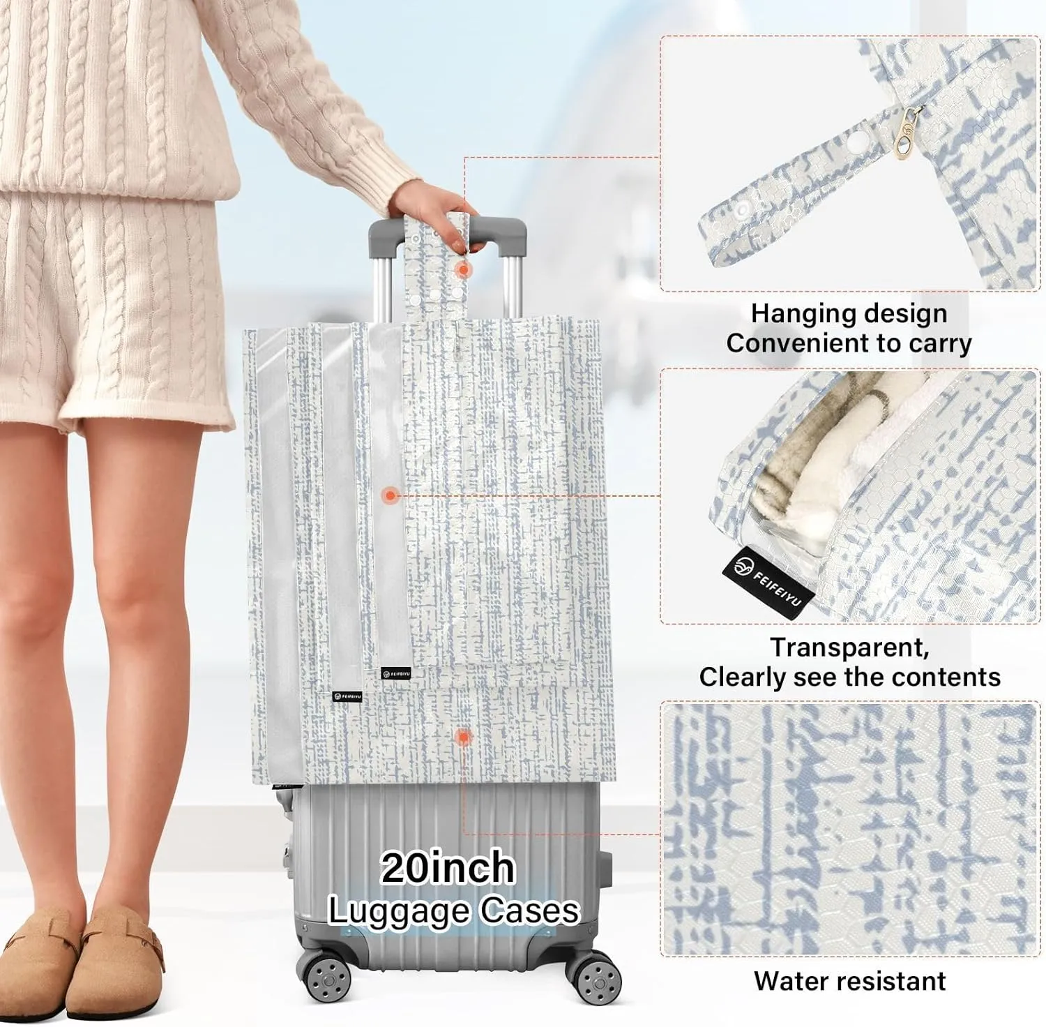 Garment Bag Closet Storage, Luggage Space Saver, Monochrome Stripes, Waterproof, 3 Set Travel Packing Cubes For Suitcases, Luggages Management Personnel