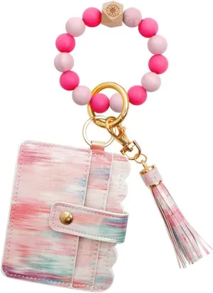 Gatuida Fluorescent Silicone Bead Key Bracelets for Women Stylish Wristlet Keychain with Leather Tassel present for Friends Family Comfortable Fit for Wrists