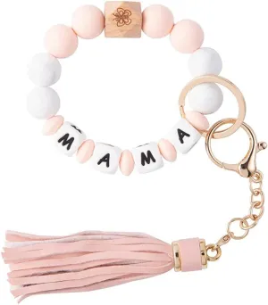 Gerrit Wristlet Keychain Bracelet Wallet for Women Silicone Beaded Car Key Rings with Bangle Card Holder Elastic Beaded