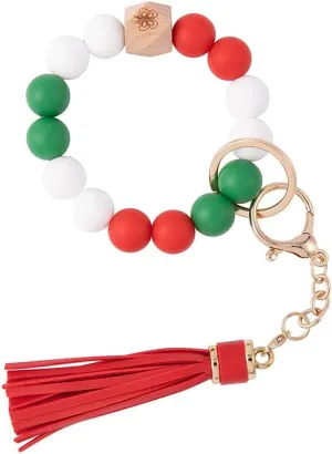 Gerrit Wristlet Keychain Bracelet Wallet for Women Silicone Beaded Car Key Rings with Bangle Card Holder Elastic Beaded