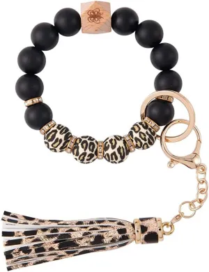 Gerrit Wristlet Keychain Bracelet Wallet for Women Silicone Beaded Car Key Rings with Bangle Card Holder Elastic Beaded