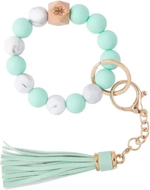 Gerrit Wristlet Keychain Bracelet Wallet for Women Silicone Beaded Car Key Rings with Bangle Card Holder Elastic Beaded