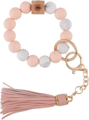 Gerrit Wristlet Keychain Bracelet Wallet for Women Silicone Beaded Car Key Rings with Bangle Card Holder Elastic Beaded