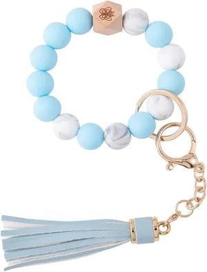Gerrit Wristlet Keychain Bracelet Wallet for Women Silicone Beaded Car Key Rings with Bangle Card Holder Elastic Beaded