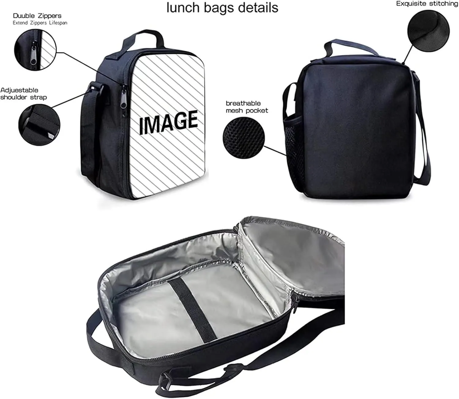 GIFTPUZZ 5 Pieces Dancing Skeleton Pattern School Bag Set Kids Boys Girls Backpack with Lunch Bag Cooler Insulated   Pencil Case Small Storage   Drawstring Bag   Keychain Bookbag Rusksack