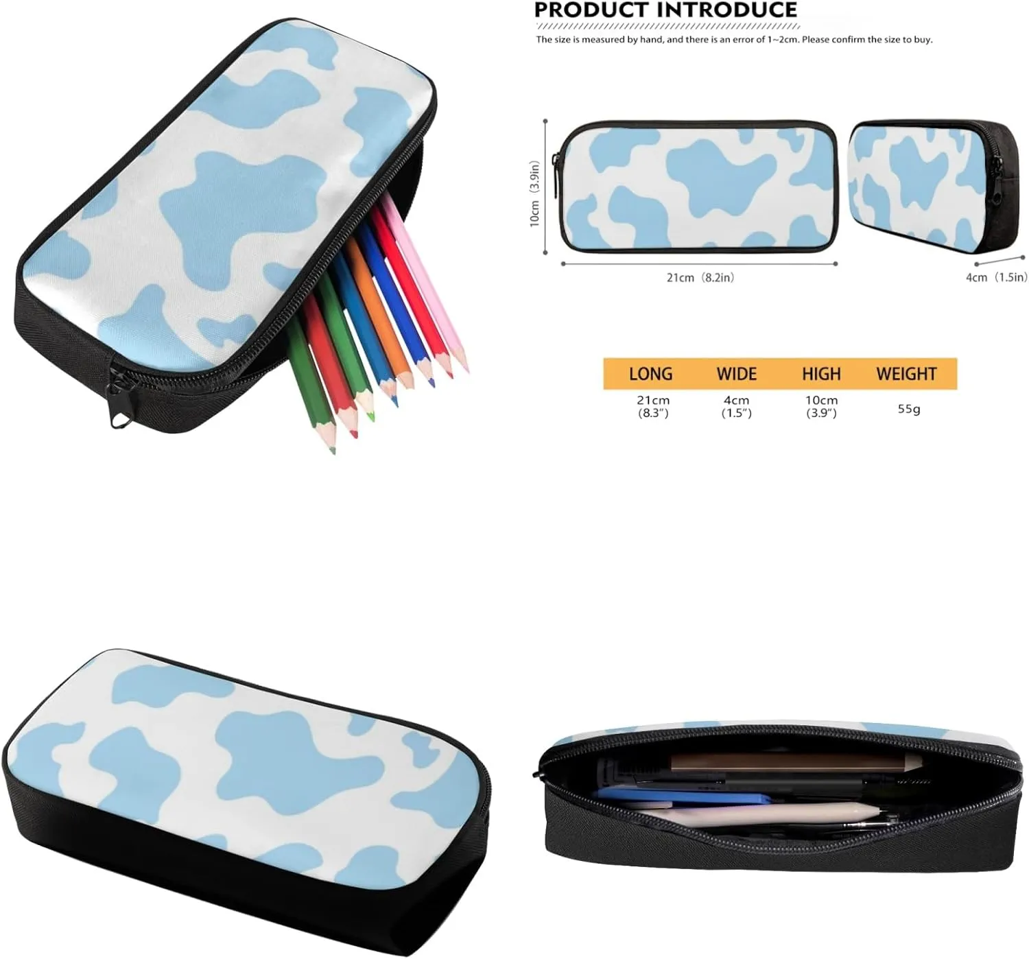 GIFTPUZZ Blue Cow Print Backpacks for Girls Boys Book Bag Back Packs with Lunch Box Pencil Case Drawstring Bag Keychain Teens Schoolbags Back Packs Satchel for Travel Daypack