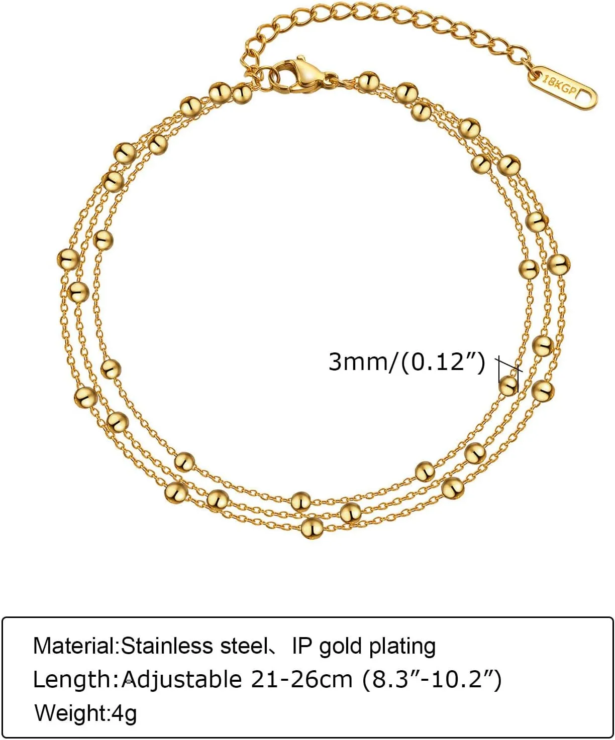 Gold Ankle Bracelets for Women 14K Plated Gold Waterproof Anklet Stainless Steel Anklet Cuban Link Chain Layered Heart Ankle Bracelet