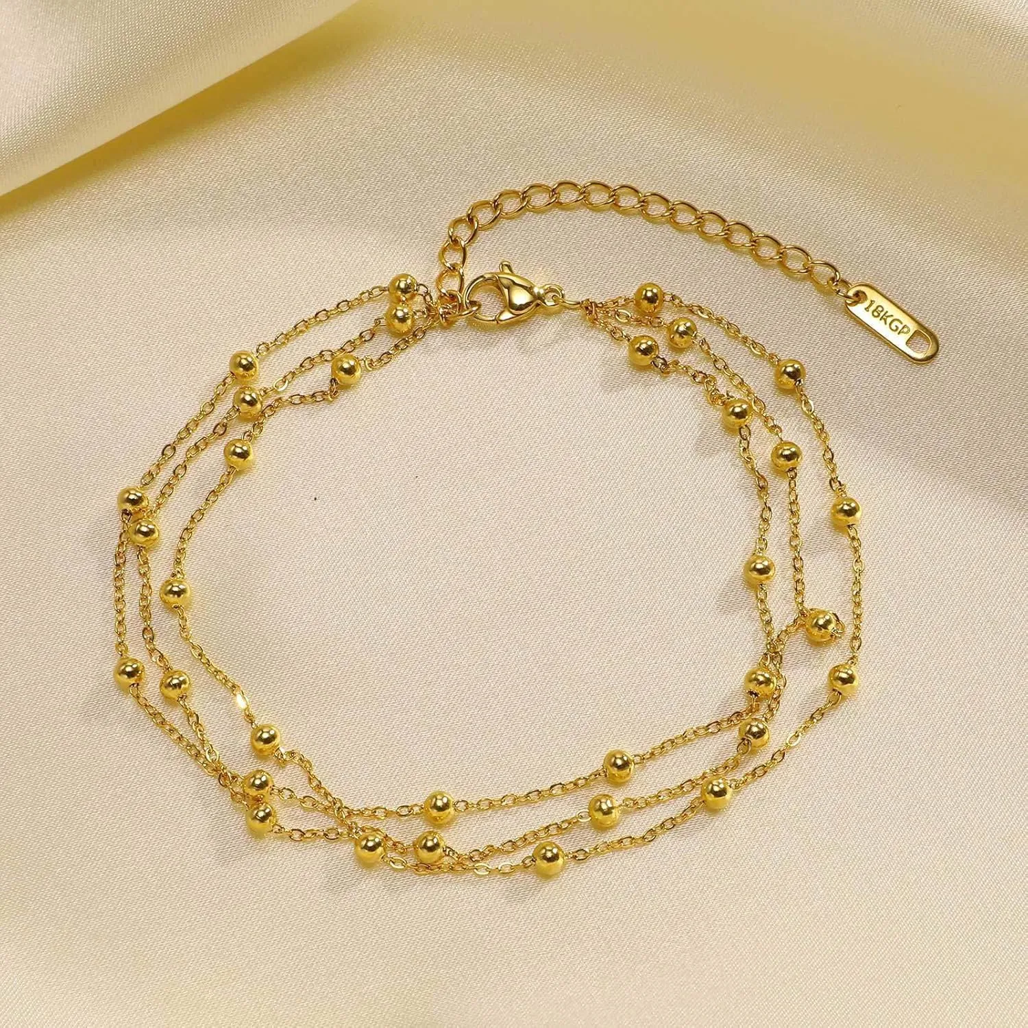 Gold Ankle Bracelets for Women 14K Plated Gold Waterproof Anklet Stainless Steel Anklet Cuban Link Chain Layered Heart Ankle Bracelet