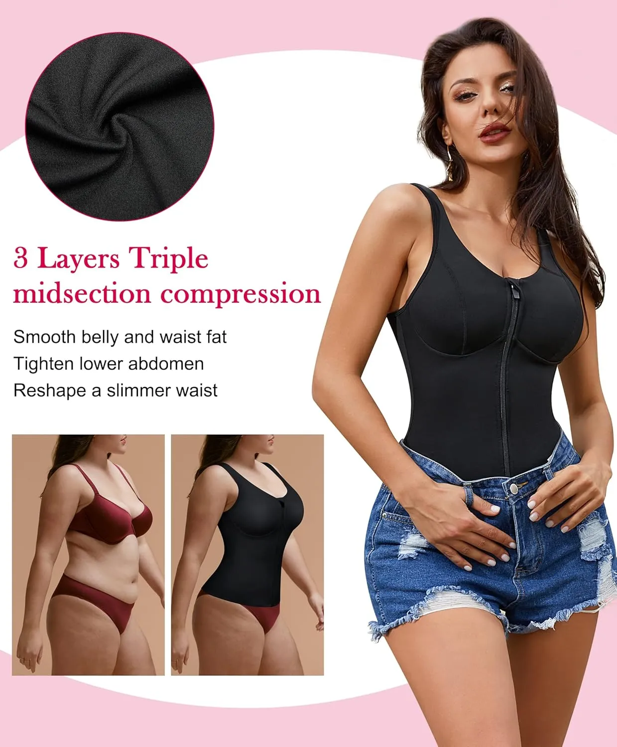 Gotoly Women's Compression Tank Tops Triple Tummy Control Workout Tops Shapewear Camisole Cami Shaper with Zipper Body Shaper