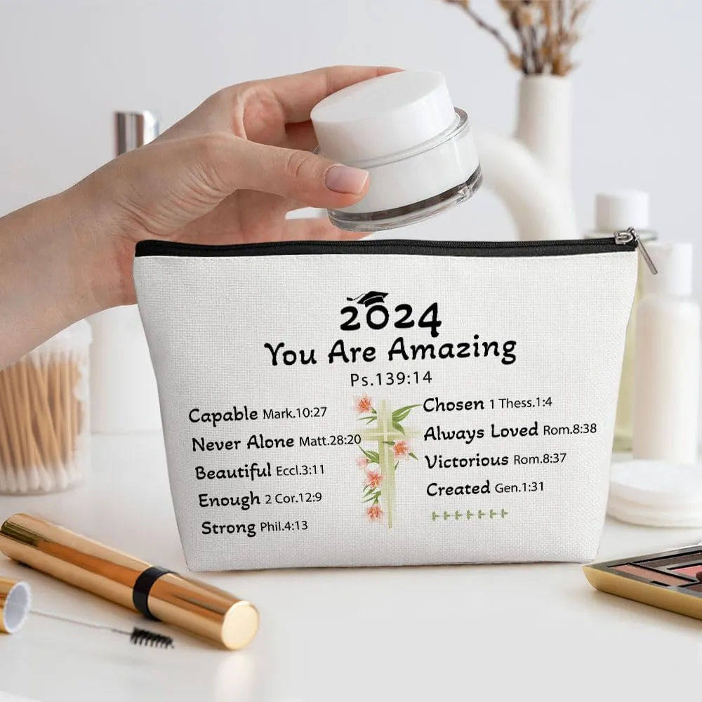 Graduation Gift, Graduation Gifts for Her, Congratulation Gift Makeup Bag Inspirational Class of 2024 Christian Gifts Religious Cosmetic Bag for Women Senior High College Graduate Nurse Lawyer