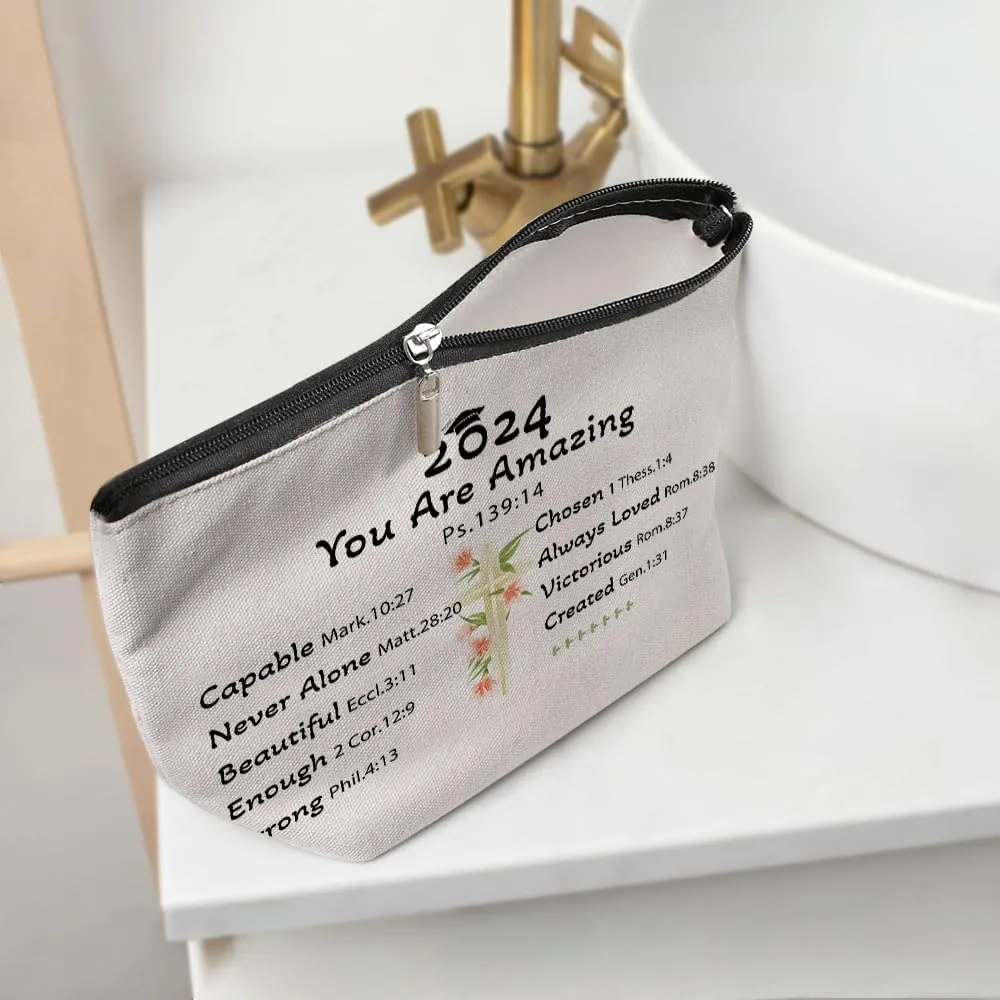 Graduation Gift, Graduation Gifts for Her, Congratulation Gift Makeup Bag Inspirational Class of 2024 Christian Gifts Religious Cosmetic Bag for Women Senior High College Graduate Nurse Lawyer