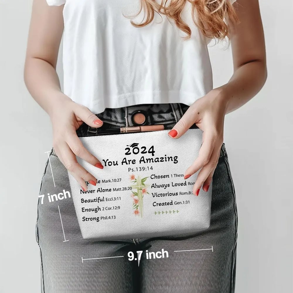Graduation Gift, Graduation Gifts for Her, Congratulation Gift Makeup Bag Inspirational Class of 2024 Christian Gifts Religious Cosmetic Bag for Women Senior High College Graduate Nurse Lawyer