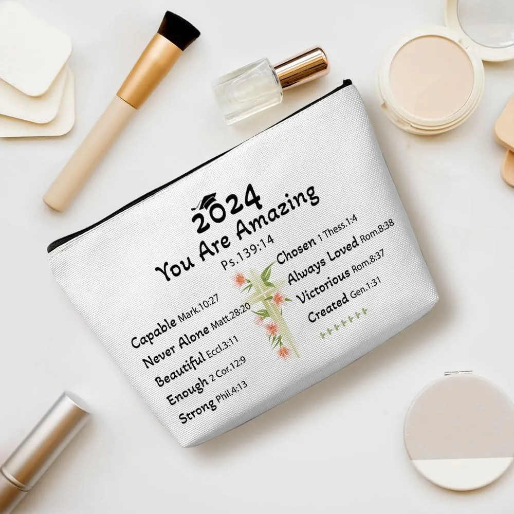 Graduation Gift, Graduation Gifts for Her, Congratulation Gift Makeup Bag Inspirational Class of 2024 Christian Gifts Religious Cosmetic Bag for Women Senior High College Graduate Nurse Lawyer