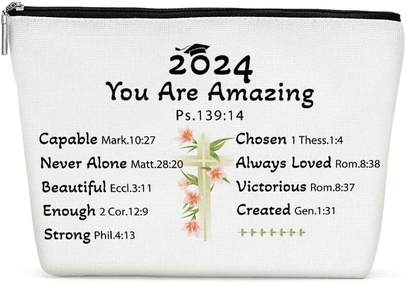 Graduation Gift, Graduation Gifts for Her, Congratulation Gift Makeup Bag Inspirational Class of 2024 Christian Gifts Religious Cosmetic Bag for Women Senior High College Graduate Nurse Lawyer