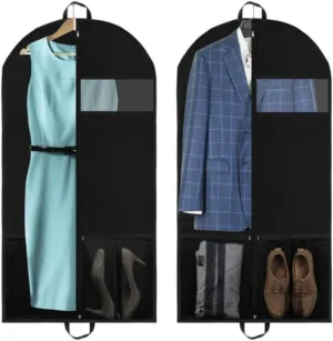 Habrur Clothes Cover 2pcs Garment Bag 5'' Gusseted Suit Bags For Hanging Clothes Garment Bag With 2 Pockets Suit Bags (Color : Black, Size : 66 * 137 * 12.7cm)