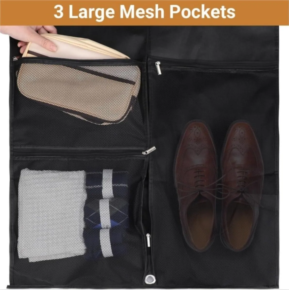 Habrur Clothes Cover 2pcs Suit Bags 50"" Hanging Garment Bags With Zipper & 3 Large Mesh Pockets Suit Bags, 57*7.8*125cm, Black