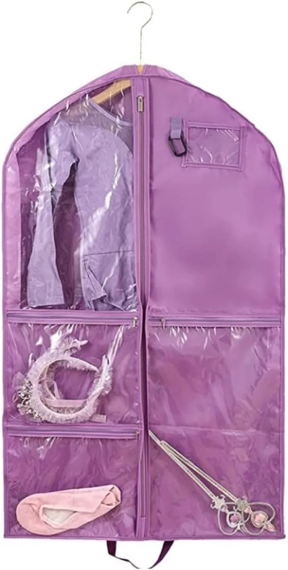 Habrur Clothes Cover Hanging Garment Bag With Zipper Pockets 40 Inch Clothes Bag Dance Costume Suit Bags (Color : Purple, Size : 2pcs)