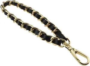 HAHIYO 7.9 inches Length 12mm Width Chain Strap Wristlet Black Leather Intertwined with Gold Chain Prevent Snag Easy Match Purse Accessories Replacement 1 PCS for Handbag Clutch Wallet Phone Case