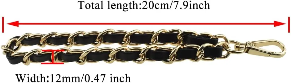 HAHIYO 7.9 inches Length 12mm Width Chain Strap Wristlet Black Leather Intertwined with Gold Chain Prevent Snag Easy Match Purse Accessories Replacement 1 PCS for Handbag Clutch Wallet Phone Case