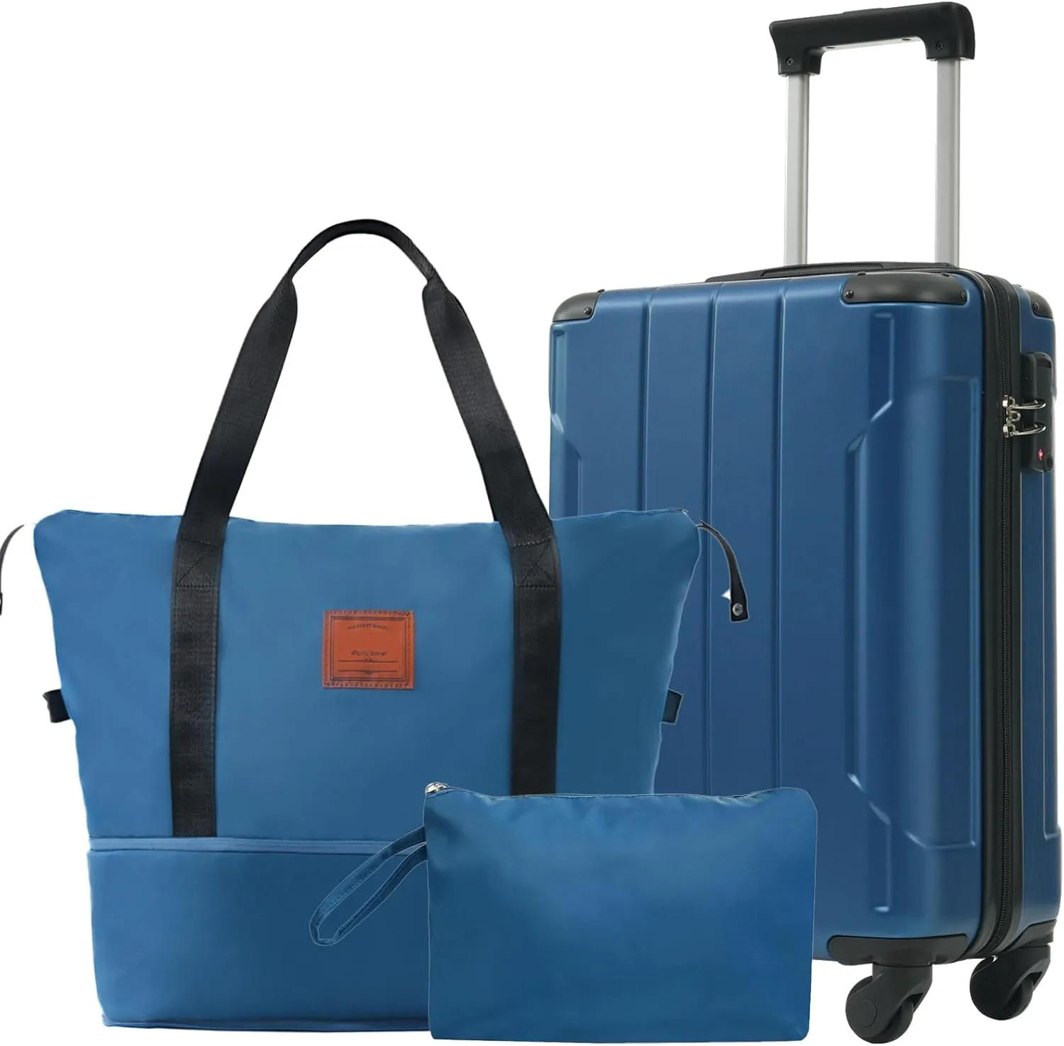Hardshell Luggage Set 3 Piece Carry-On Suitcases with Wheels, Lightweight ABS Material, Blue
