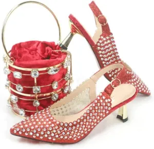 HBJWOV Metal Bucket Bag Corset Bag Diamond 6cm high Heels Metal Handle Dinner Bag(40)